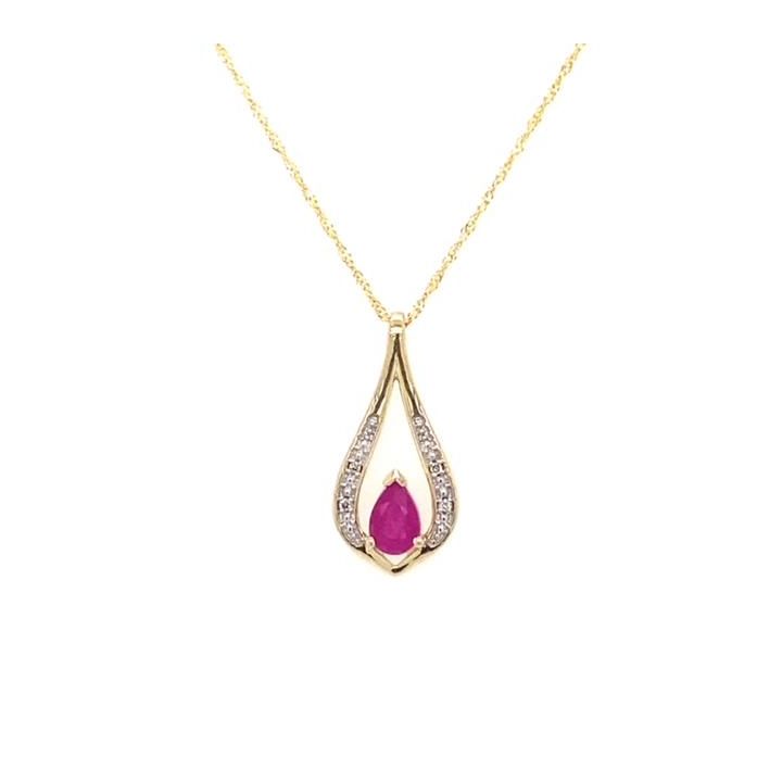 9ct Yellow Gold Pear Shaped Ruby & Diamond Pendant