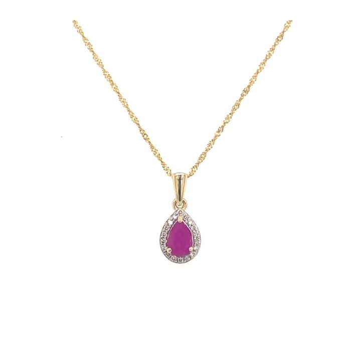 9ct Yellow Gold Pear Shaped Ruby Cluster Pendant