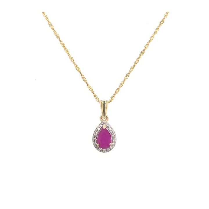 9ct Yellow Gold Pear Shaped Ruby Cluster Pendant