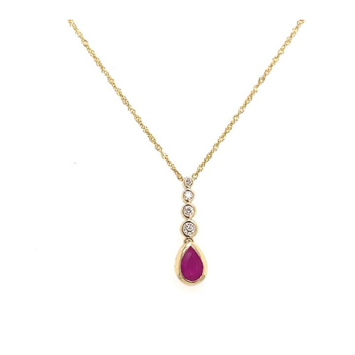 9ct Yellow Gold Pear Shaped Ruby & Diamond Drop Pendant