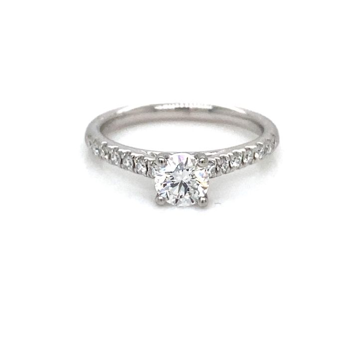 Platinum 0.50ct Single Stone Diamond Ring with Diamond Set Shoulders