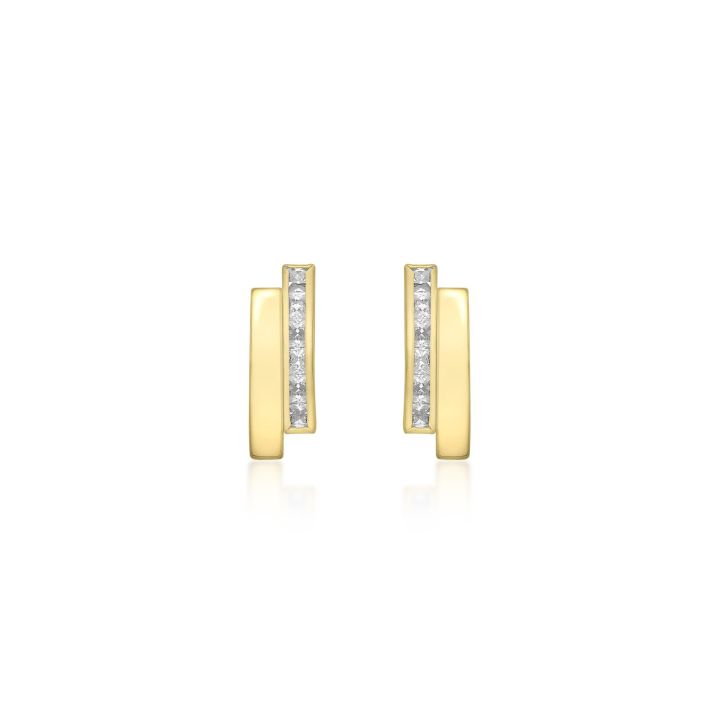 9ct Yellow Gold Cubic Zirconia Double Bar Stud Earrings