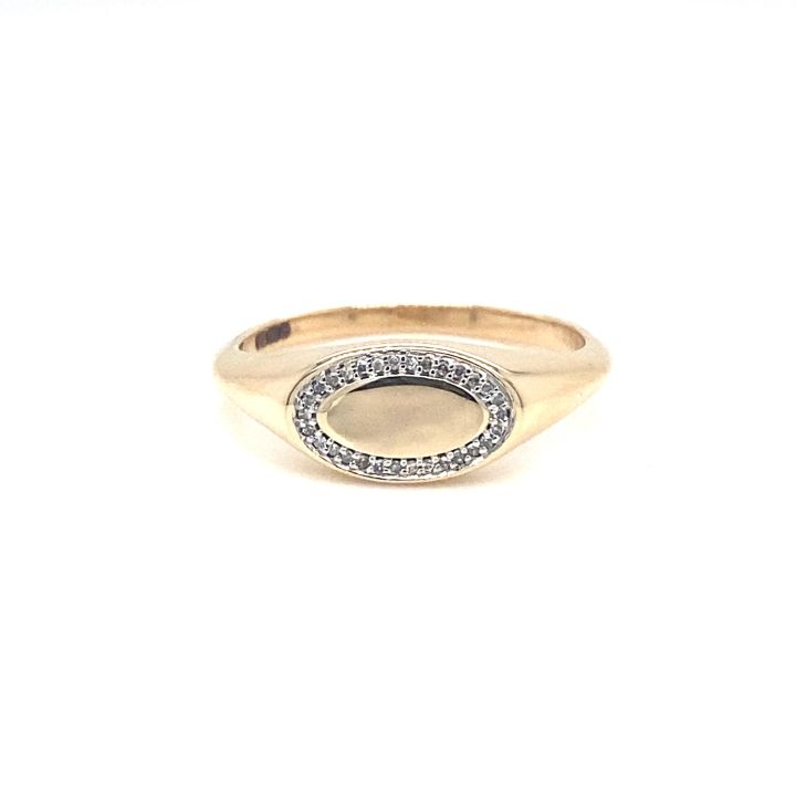 9ct Yellow Gold Ladies Oval Diamond Set Signet Ring