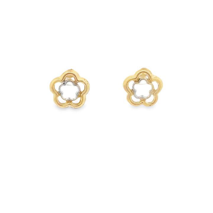 9ct Yellow & White Gold Double Flower Stud Earrings