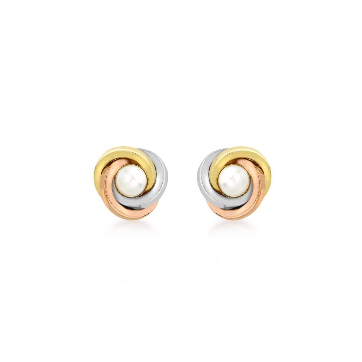 9ct Three Colour Gold Freshwater Pearl Stud Earrings
