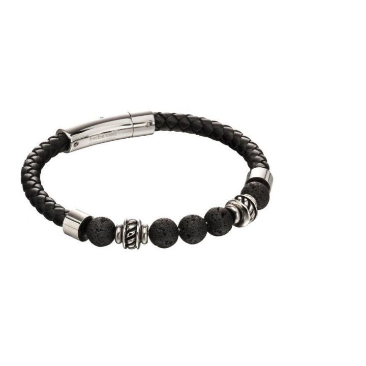 Fred Bennett Black Lava Bead Leather Bracelet