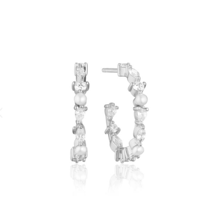 Sif Jakobs Cubic Zirconia & Pearl Hoop Earrings