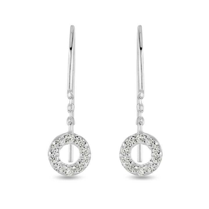 Dew SIlver Open Circle Cubic Zirconia Drop Earrings