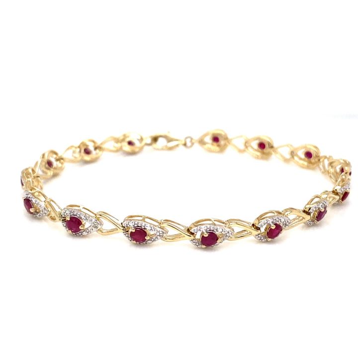 9ct Yellow Gold Pear Shaped Ruby & Diamond Bracelet