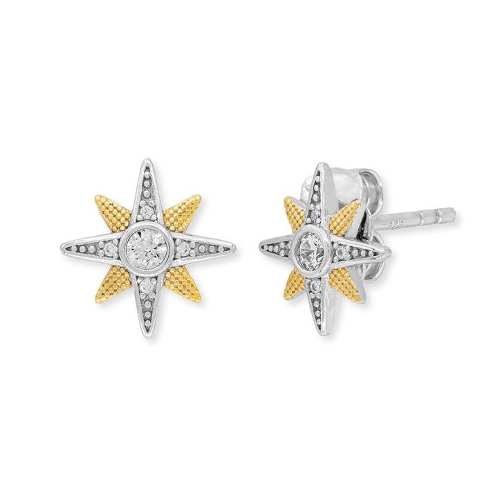 Angel Whisperer Silver Cubic Zirconia Star Stud Earrings