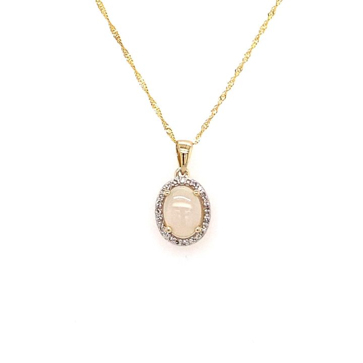 9ct Yellow Gold Oval Opal & Diamond Pendant