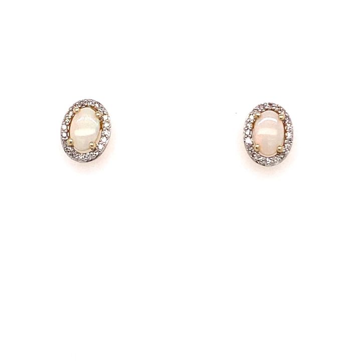 9ct Yellow Gold Oval Opal & Diamond Earrings