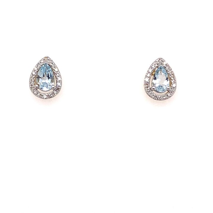 9ct Yellow Gold Pear Shaped Aquamarine & Diamond Earrings
