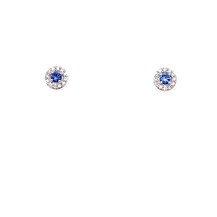 9ct White Gold Round Ceylon Sapphire & Diamond Earrings