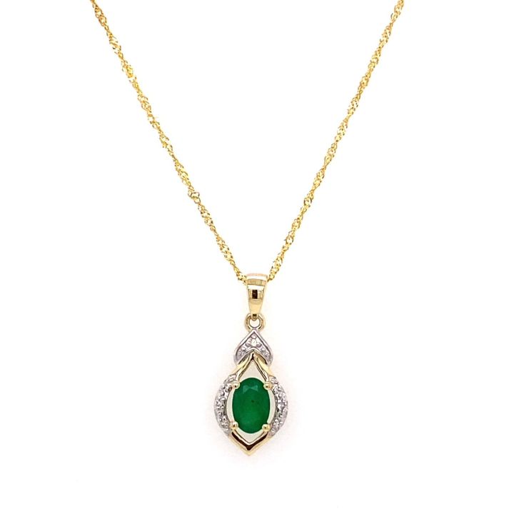 9ct Yellow Gold Emerald & Diamond Pendant