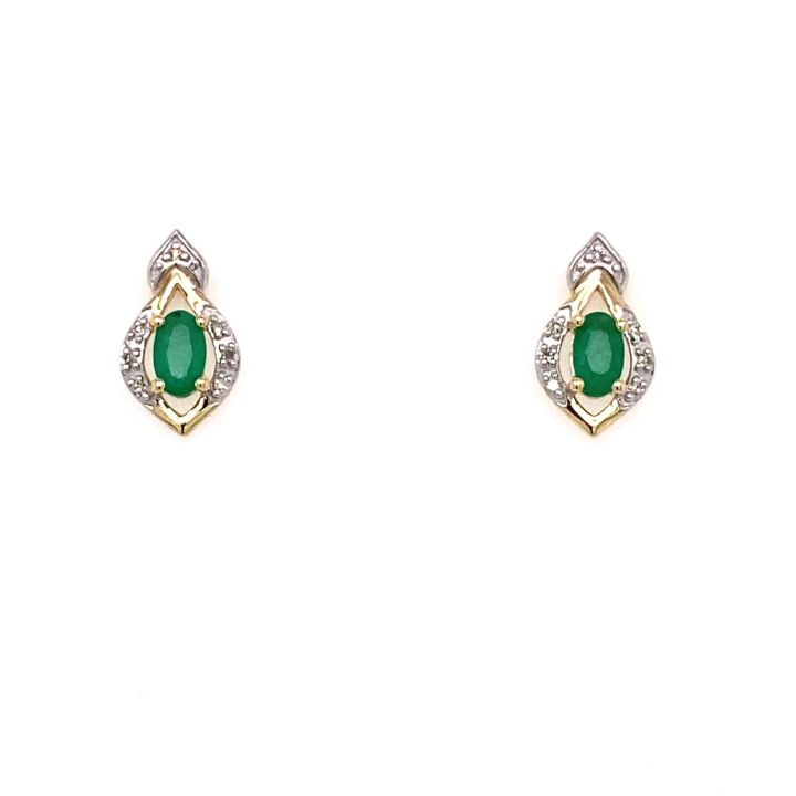 9ct Yellow Gold Emerald & Diamond Stud Earrings
