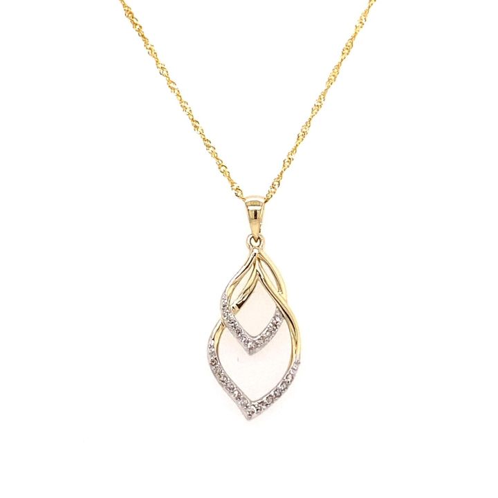 9ct Yellow Gold Double Open Diamond Set Pendant