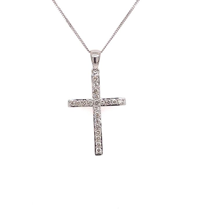 9ct White Gold Diamond Set Cross Pendant