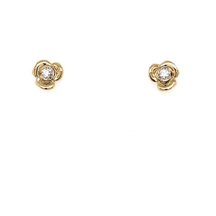 9ct Yellow Gold Diamond Flower Stud Earrings