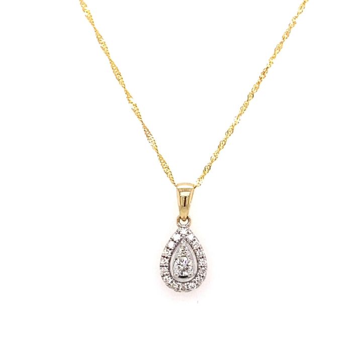 9ct Yellow Gold Pear Shaped Diamond Cluster Pendant