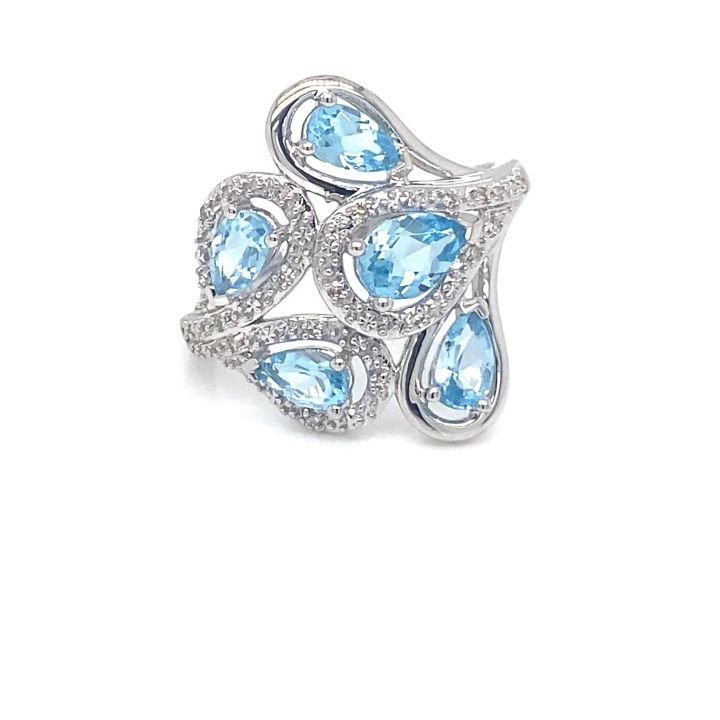 9ct White Gold Fancy Blue Topaz & Diamond Ring