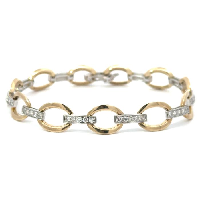 9ct Yellow Gold Open Oval Diamond Set Bracelet