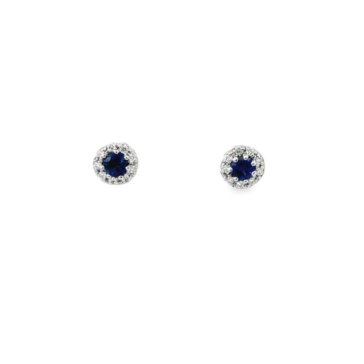 9ct White Gold Round Sapphire & Diamond Cluster Earrings