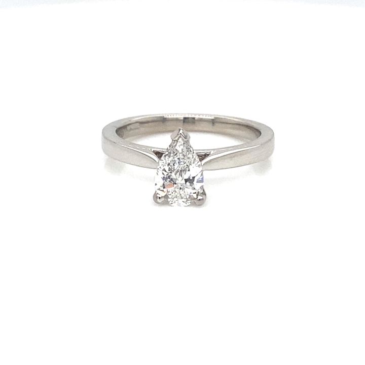 Platinum Solitaire Pear Shaped Diamond Ring