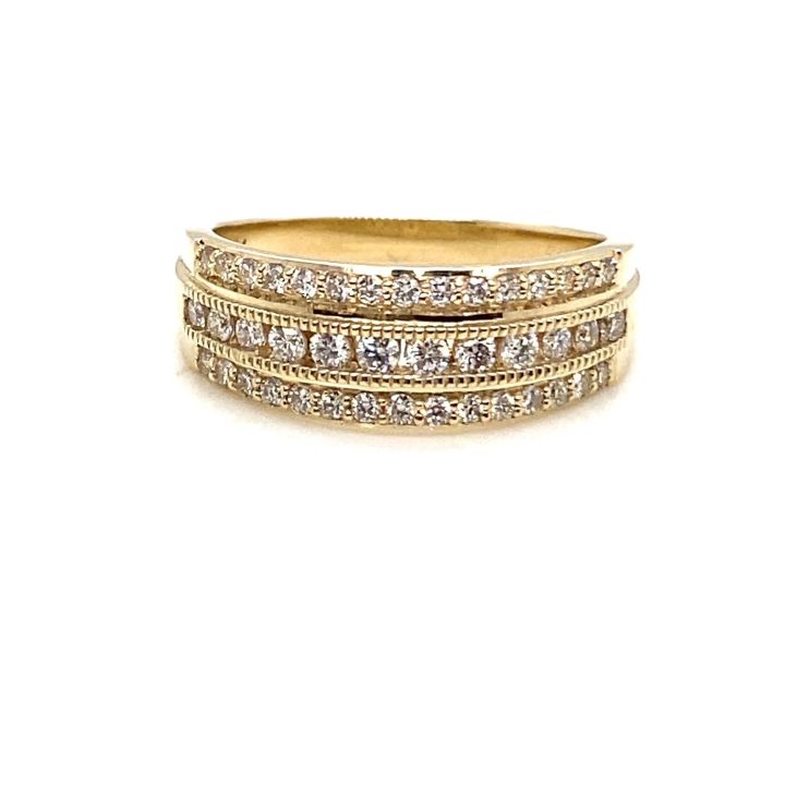 9ct Yellow Gold Three Row Diamond Ring