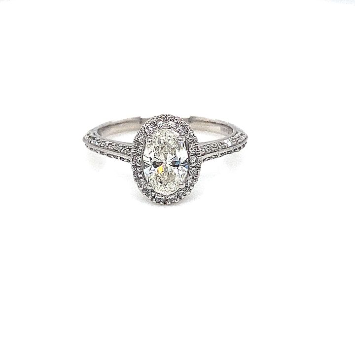 Platinum Oval Diamond Halo Ring 1.12ct