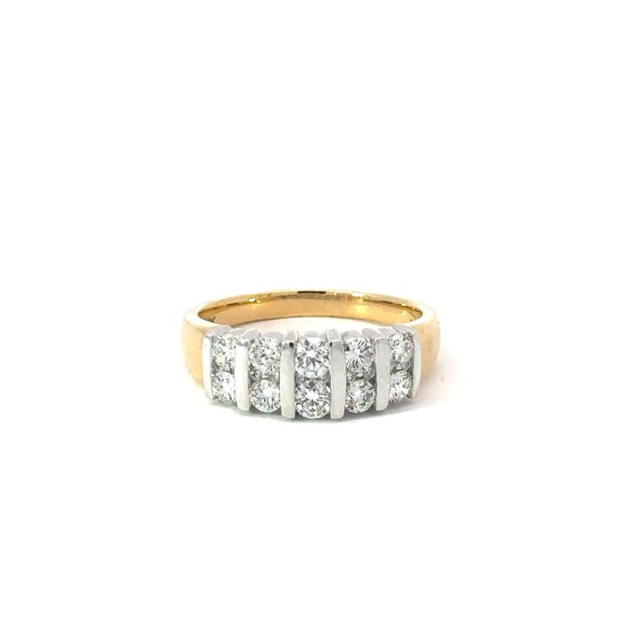 18ct Yellow & White Gold Two Row Diamond Ring