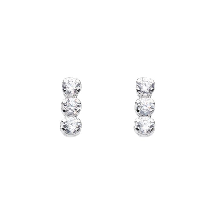 Dew Sterling Silver Triple Cubic Zirconia Stud Earrings