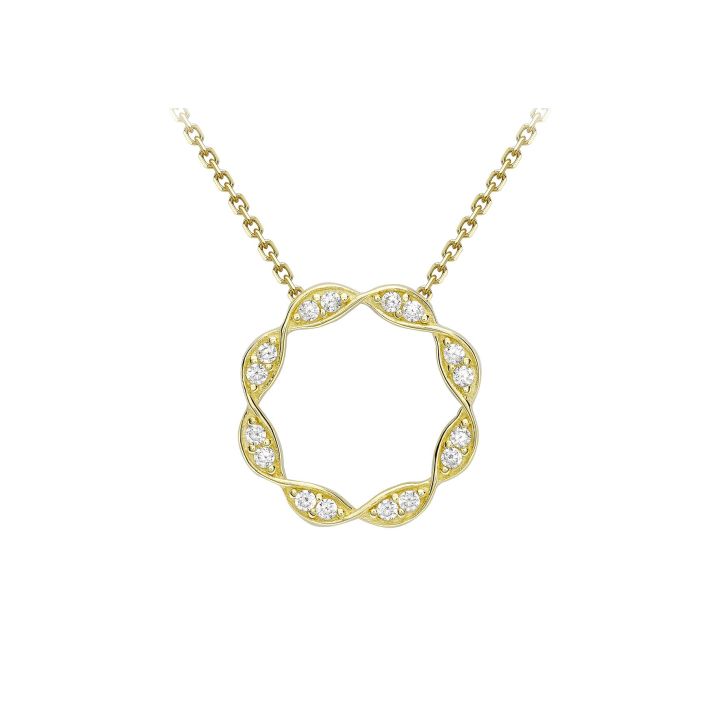 9ct Yellow Gold Cubic Zirconia Twist Circle Pendant & Chain