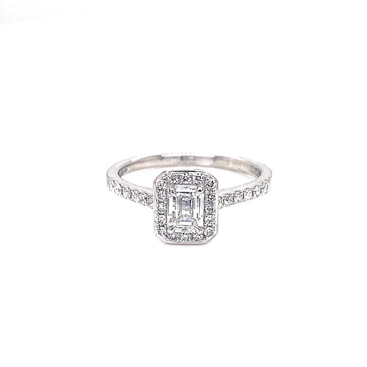 Platinum Emerald Cut Diamond Halo Ring