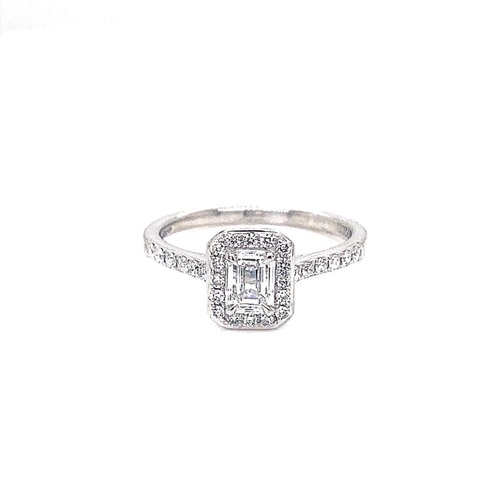 Platinum Emerald Cut Diamond Halo Ring