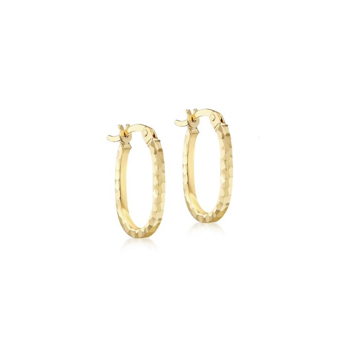 9ct Yellow Gold Diamond Cut Oval Hoop Earrings