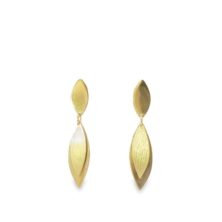 9ct Yellow Gold Double Leaf Drop Earrings
