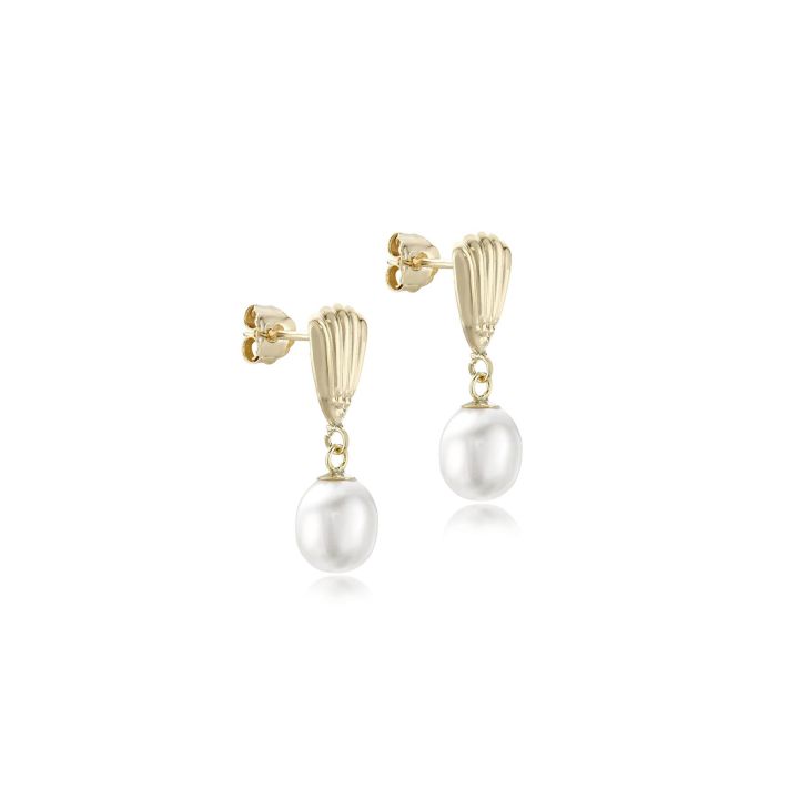 9ct Yellow Gold Shell Freshwater Pearl Drop Earrings