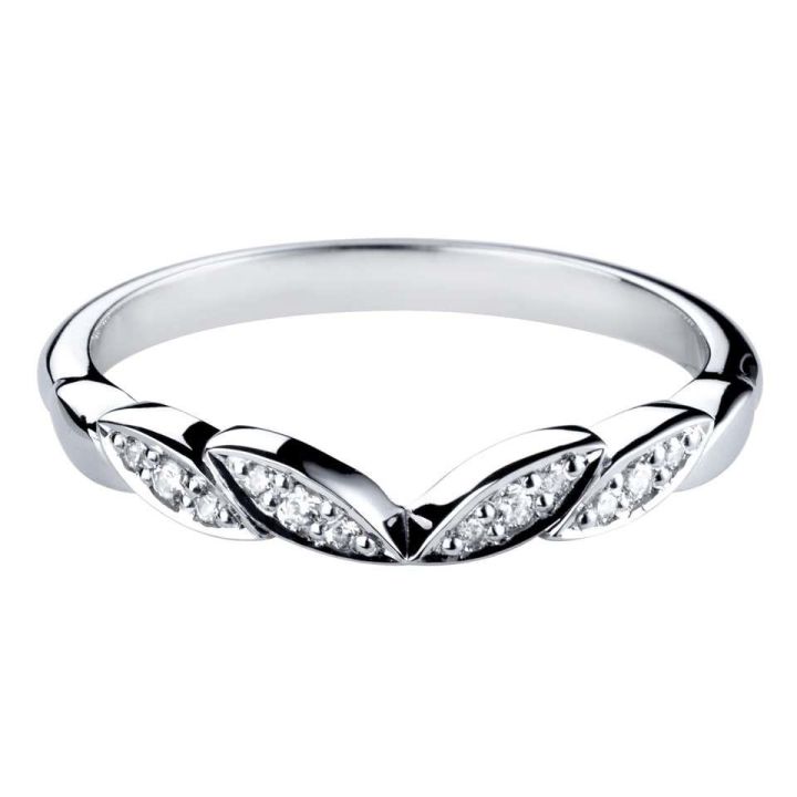 9ct White Gold Diamond Petal Cut Out Wedding Ring