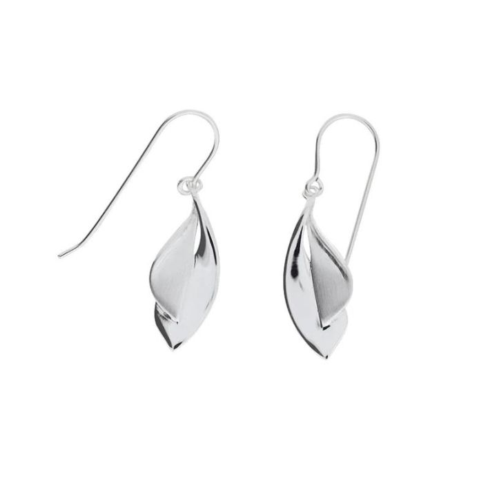 Azendi Silver Double Leaf Drop Earrings