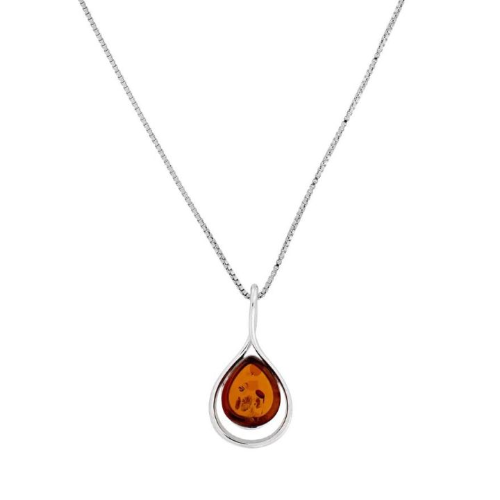 Azendi Silver Amber Teardrop Pendant