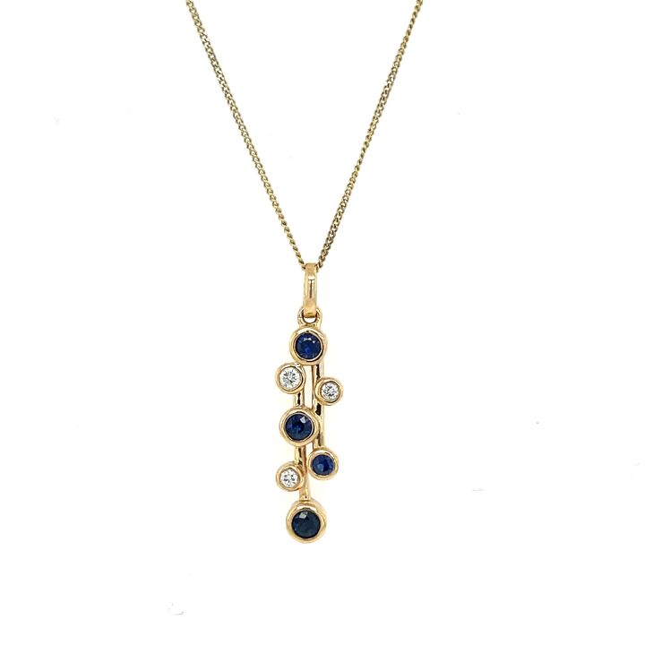 9ct Yellow Gold Sapphire & Diamond Waterfall Pendant