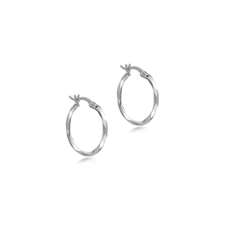 9ct White Gold Faceted Hoop Earrings