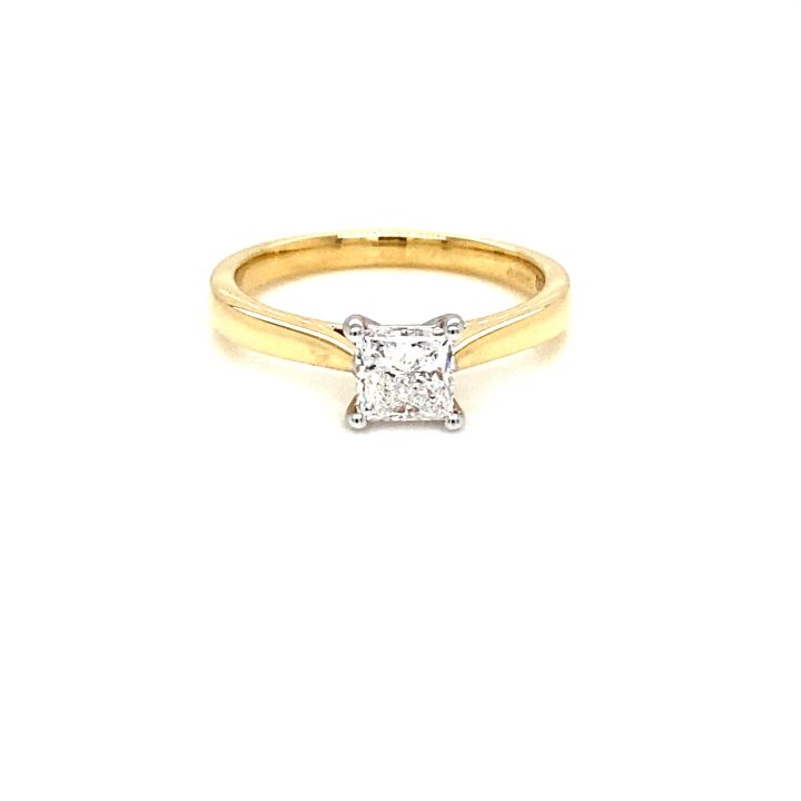 18ct Yellow Gold Solitaire Princess Cut Diamond Ring