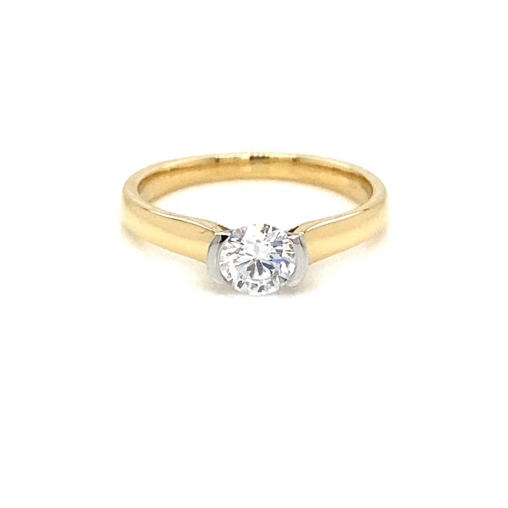 18ct Yellow Gold & Platinum Diamond Half Rub Over Set Ring