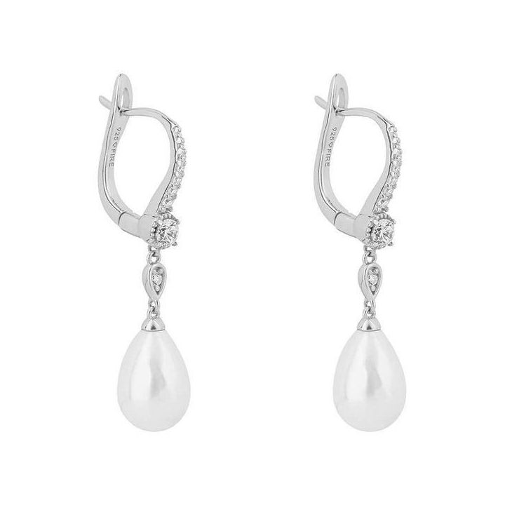 Diamonfire Shell Pearl Drop Lever Hook Earrings With Diamonfire Zirconia