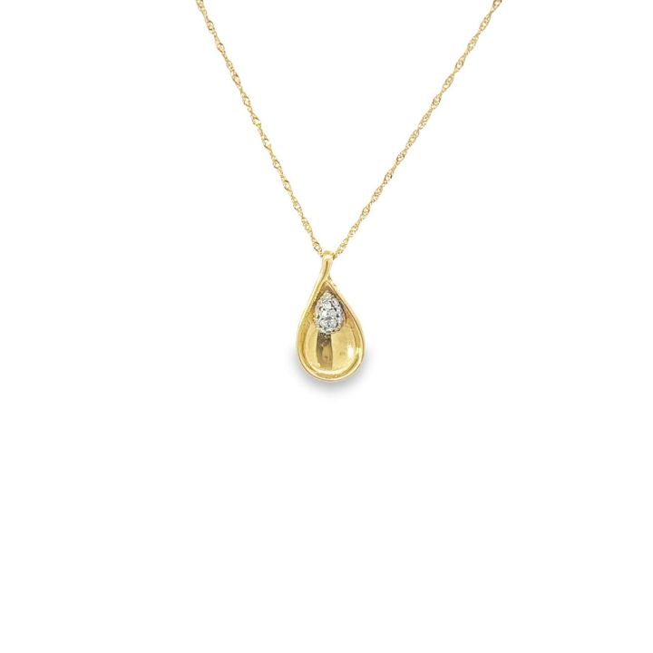 9ct Yellow Gold Teardrop Diamond Set Pendant