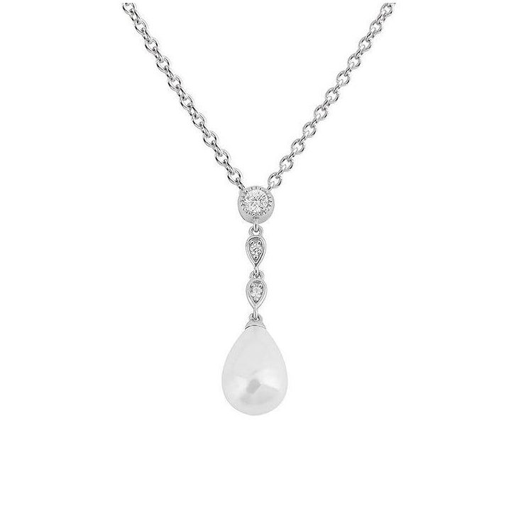 Diamonfire Shell Pearl Chain Drop Pendant with Diamonfire Zirconia