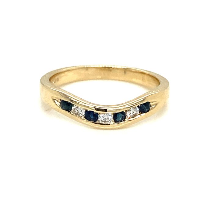 9ct Yellow Gold Sapphire & Diamond Wishbone Ring