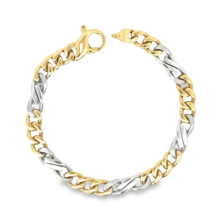 9ct Yellow & White Gold Fancy Curb Link Bracelet